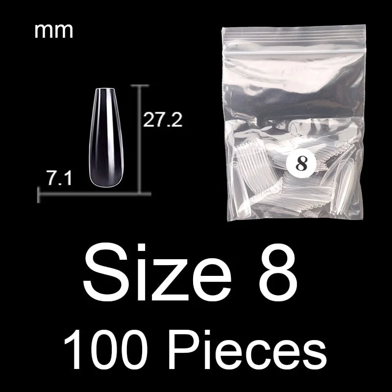 100 Pieces Full Cover Coffin Nails Single Size Ballet Shape Ballerina False Nail Tips Natural Transparent Size 0 ~ 9 Available-Nail Inspo