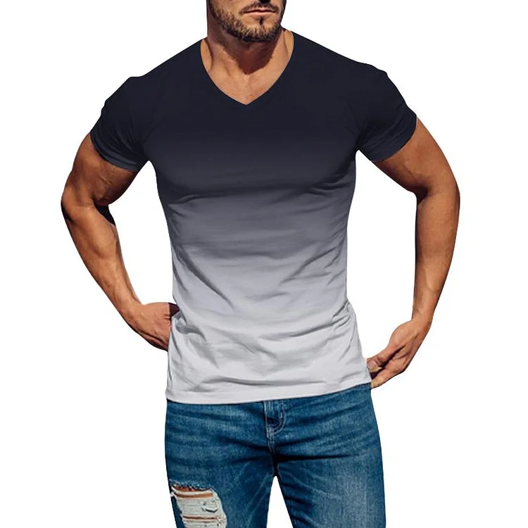 Men's Gradient Print Slim Fit V-Neck Short Sleeve T-Shirt 68583925Y