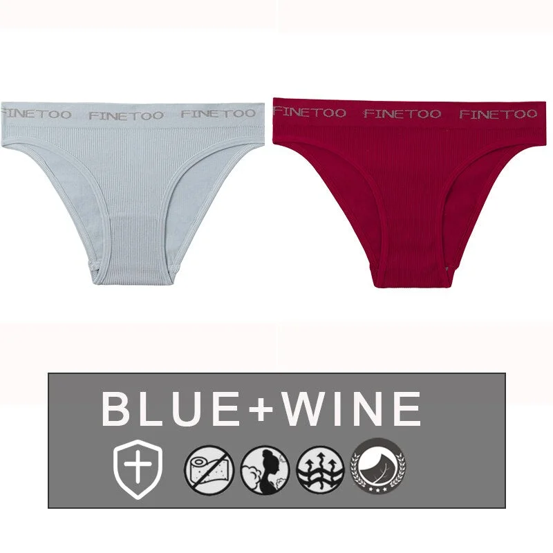 FINETOO 2PCS/Set Women's Seamless Panties Midi-Waist Femme Underpants Briefs Underwear Lingerie Letter Printed 9 Colors Pantys