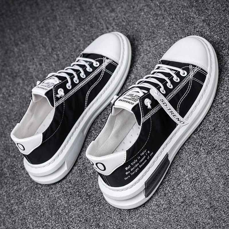 Qengg Men's Vulcanize Shoes Canvas Male Sneakers Fashion Lace-up Solid Lovers Couple Shoes Rubber Flat Autumn Casual Man Shoess6g