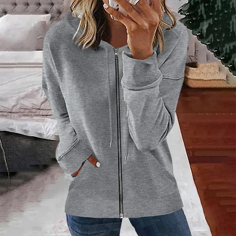 Solid Color Long Sleeve Zip Hoodie