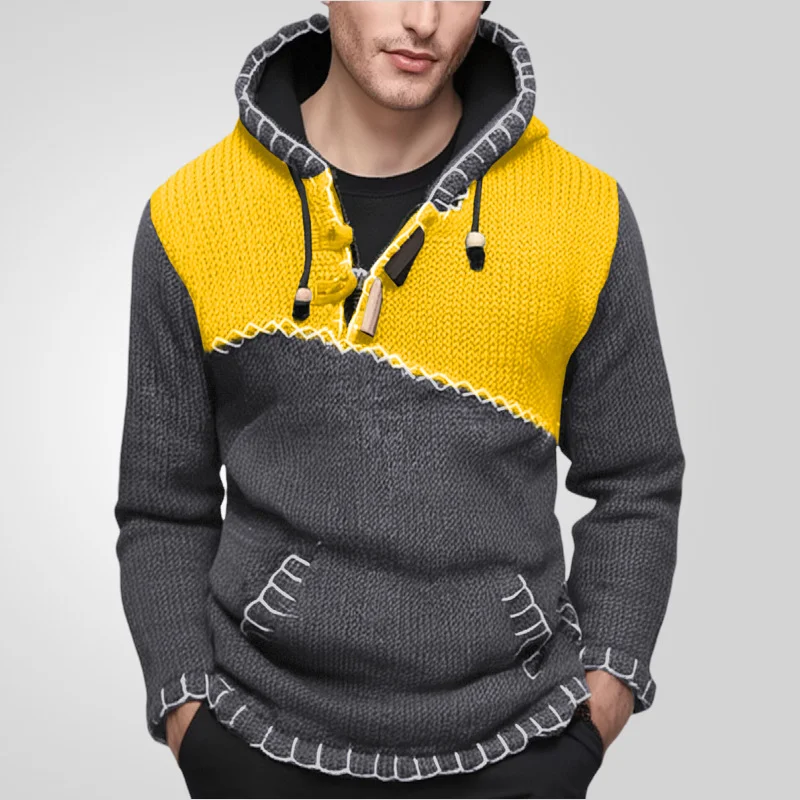Uveng Uveng Men's Fashion Long Sleeve Collusion Knit Dresses Casual Hand-Stuck Hooded Sweater SY0006