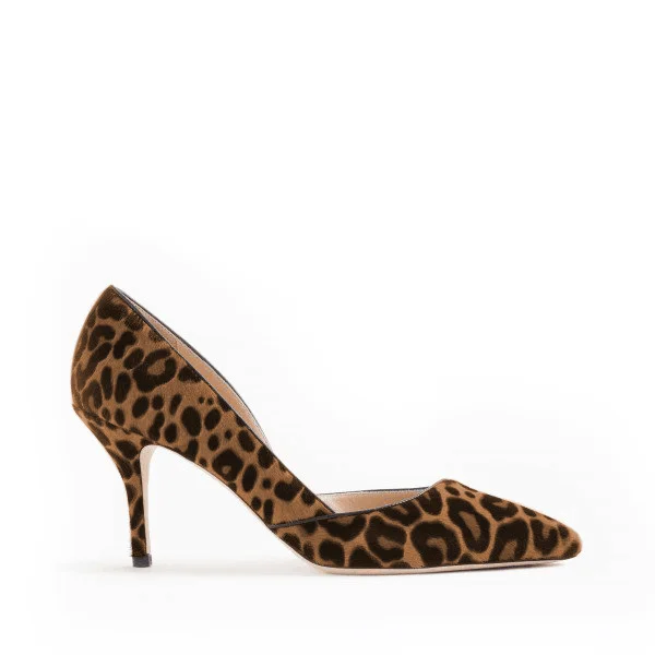 Leopard Print Heels Pointy Toe Stilettos Suede D'orsay Pumps|FSJshoes
