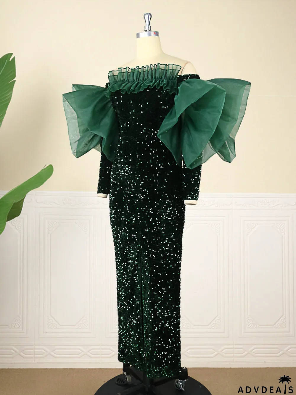 Elegant Mesh Patchwork Long Sleeves Off Shoulder Sequins Party Dresses