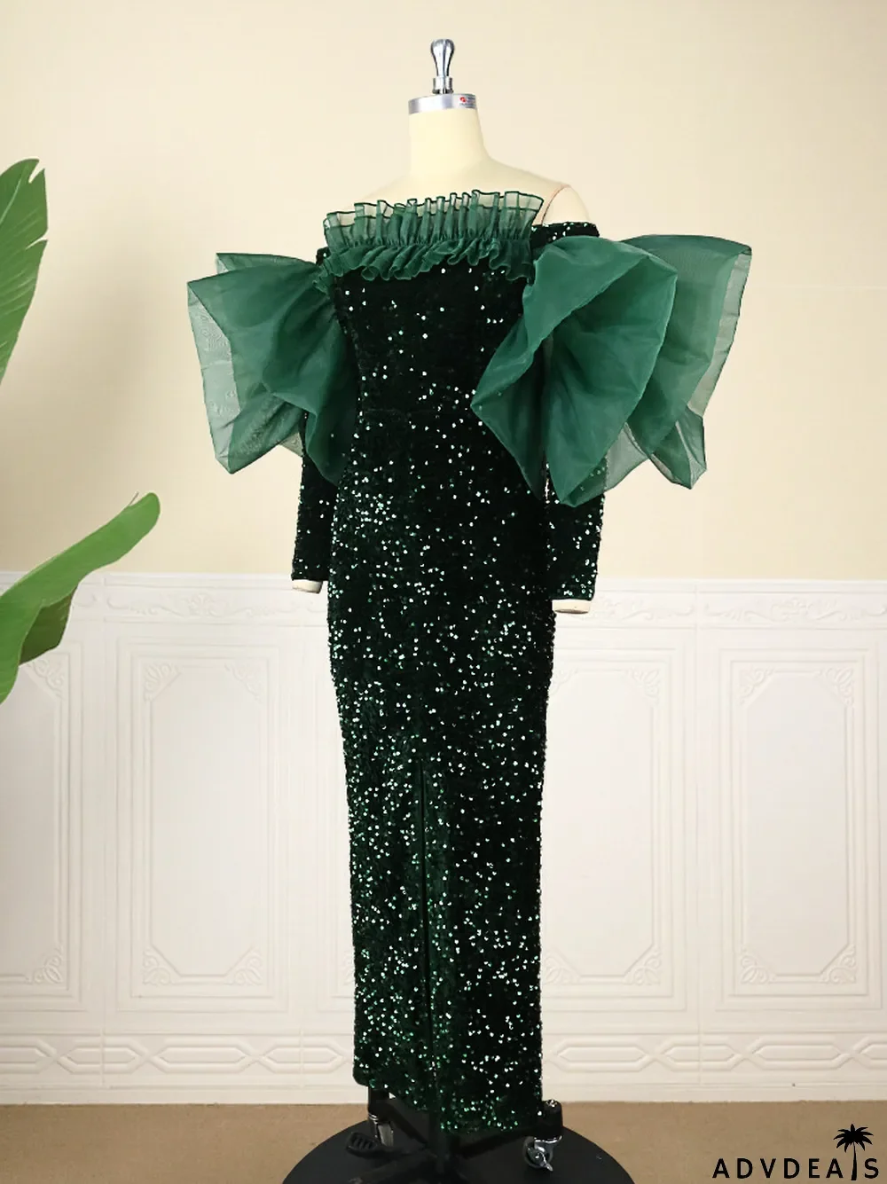 Elegant Mesh Patchwork Long Sleeves Off Shoulder Sequins Party Dresses