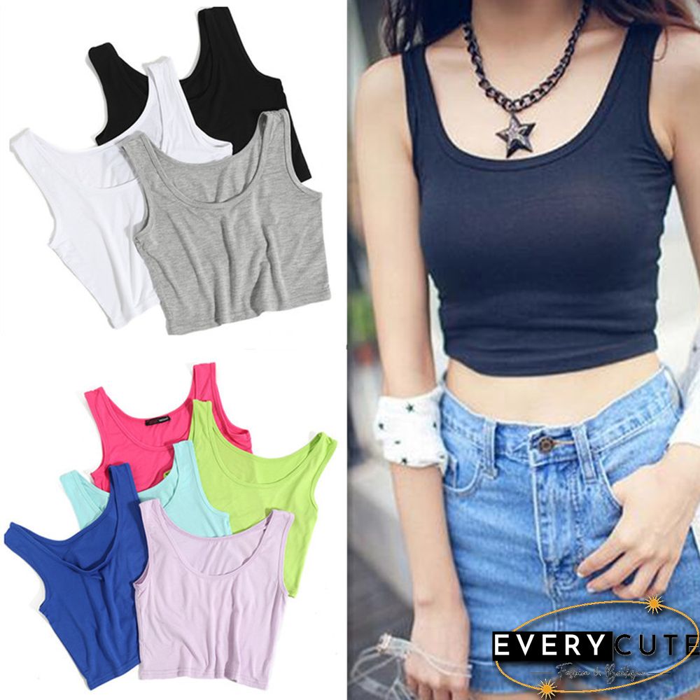 Summer Slim Render Short Top Sexy Women Sleeveless Crop Tops Tank Solid Blackwhite Vest