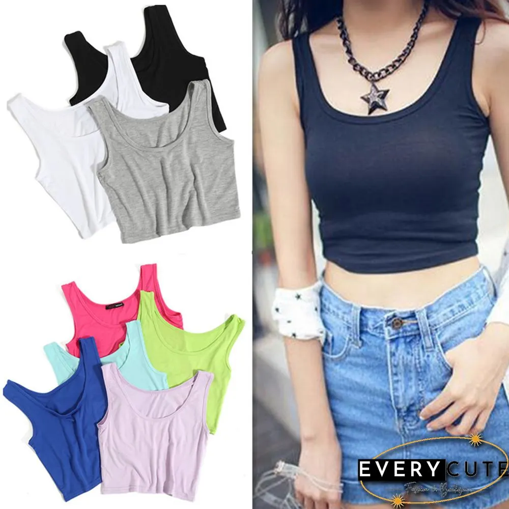 Summer Slim Render Short Top Sexy Women Sleeveless Crop Tops Tank Solid Blackwhite Vest