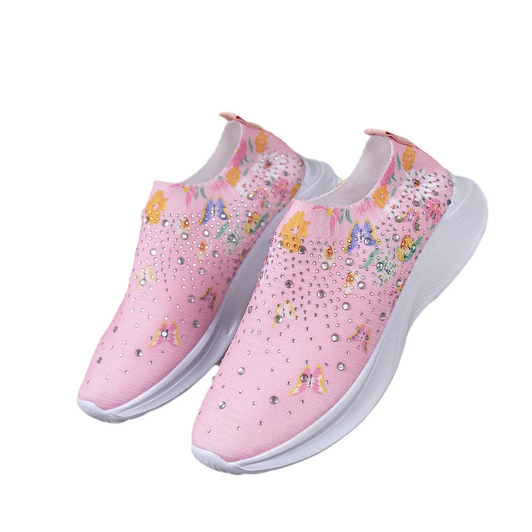 Yyvonne Large-Size Casual Shoes 2025 New Running Shoes 3D Printed Butterfly Water Drill A Foot Lazy Shoes 43