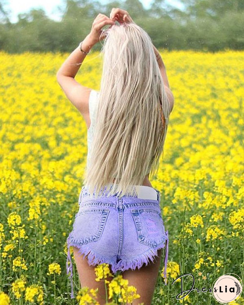 Macaron Purple Button Bandage Jeans Shorts