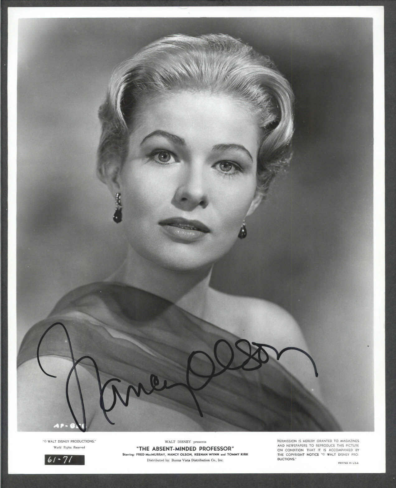 Nancy Olson - Signed Vintage Celebrity Autograph Photo Poster painting - Absent Minded Professor