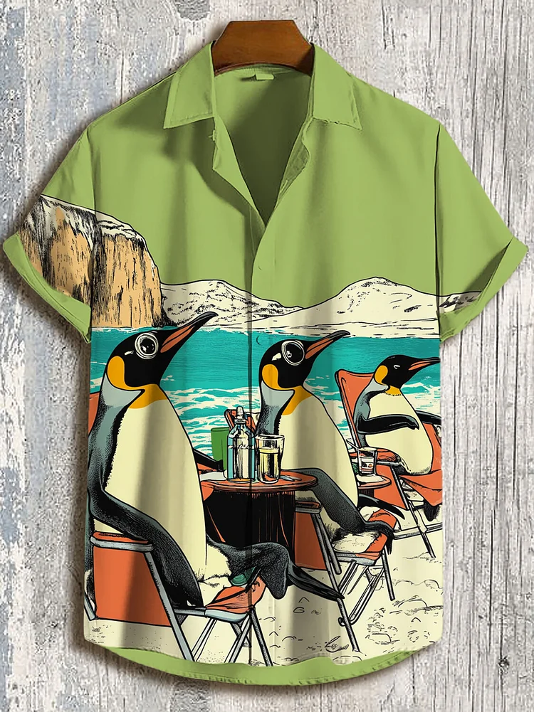 Men's Penguins on Vacation Print Shirt