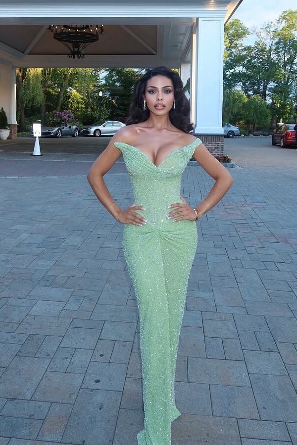  Shining Green One shoulde Prom Dress Mermaid with Sequins - Ohprom