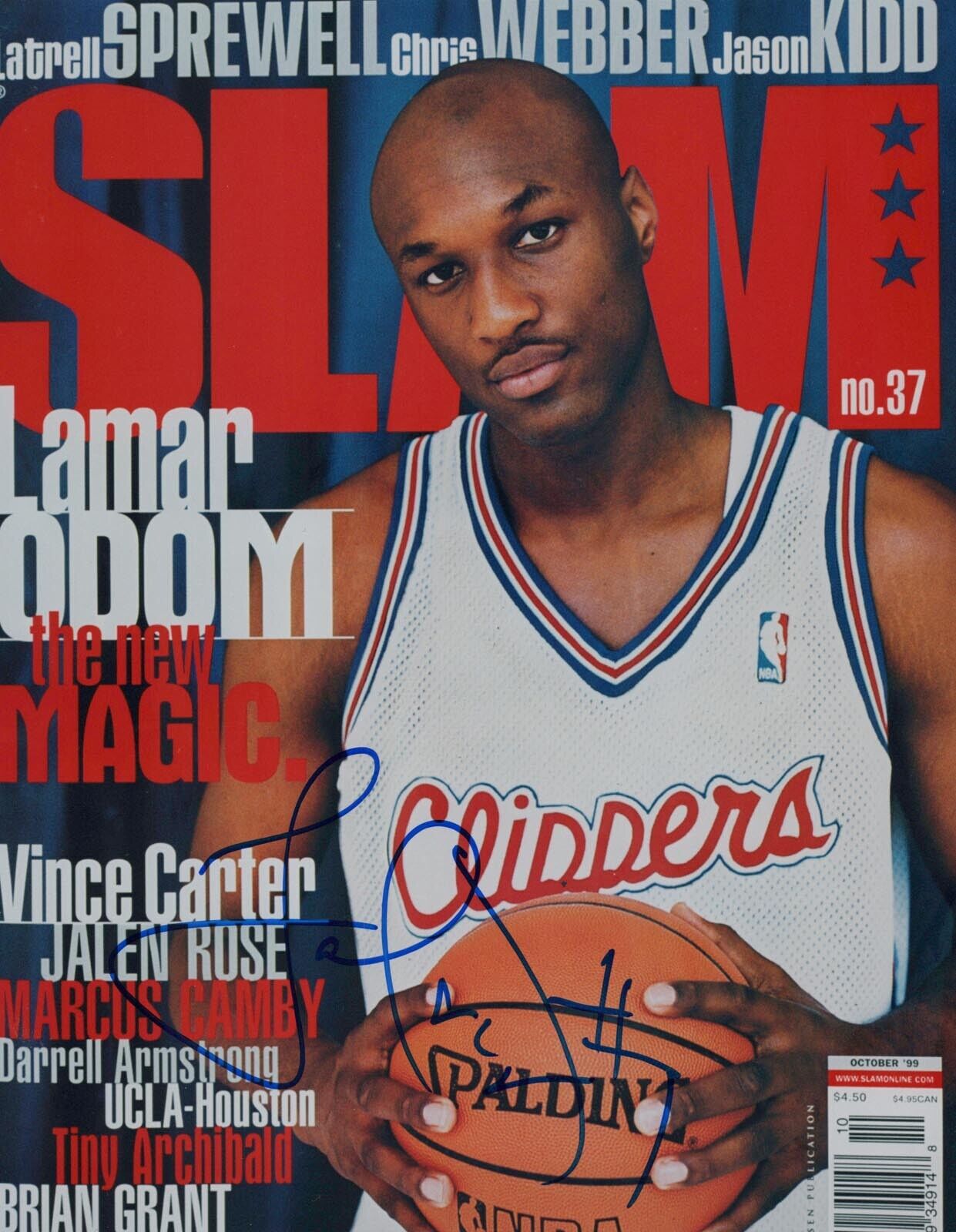 Rare LAMAR ODOM signed LOS ANGELES CLIPPERS SLAM MAGAZINE COVER