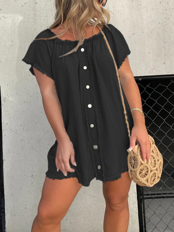 Mature Women Summer Denim Off-shoulder Tassel Dress