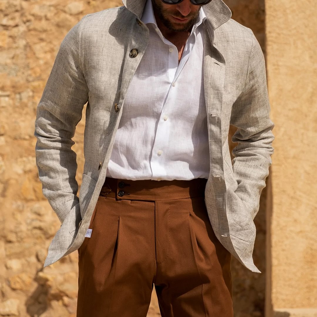 Men's Oversized Linen Simple Loose Jacket、、URBENIE