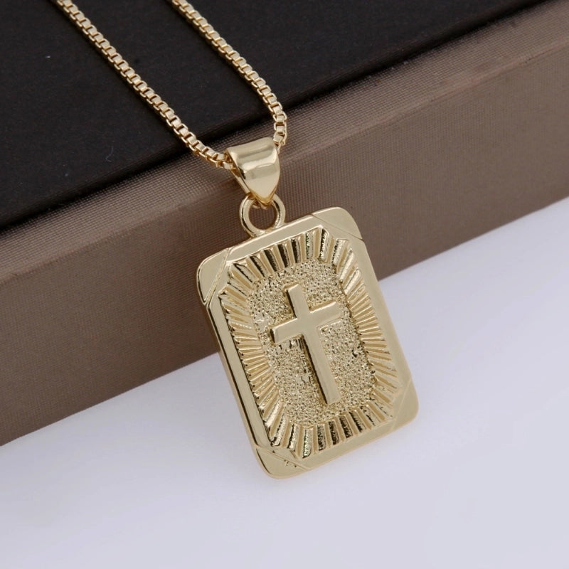 Minimalist Classic Style Cross Copper Plating Frill 18K Gold Plated Unisex Pendant Necklace