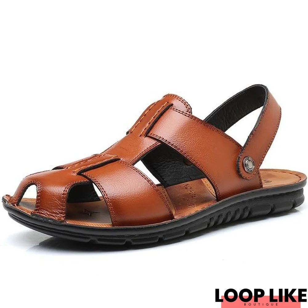 Big Size Men Pu Leather Beach Sandal Shoes Non-Slip Large Slippers