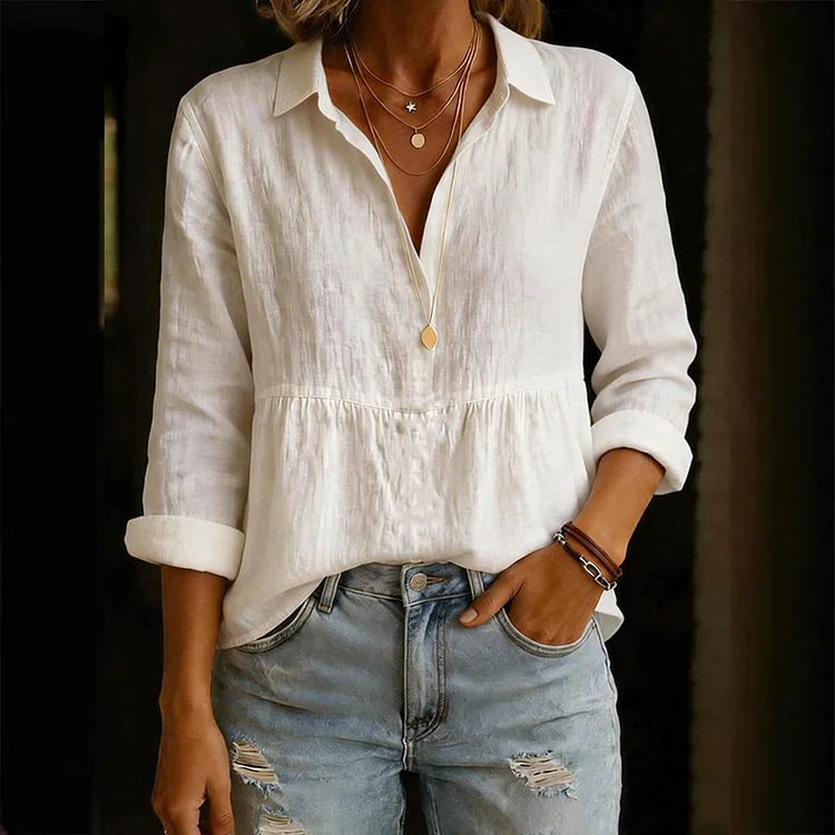 Women's Vintage Solid Color Cotton Linen Shirt