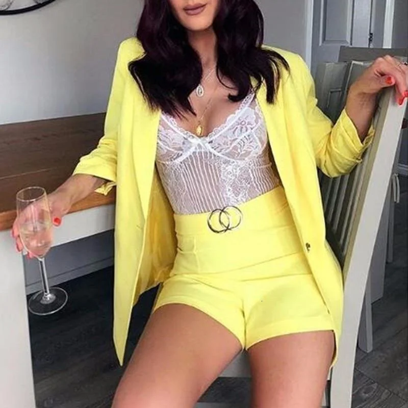 Justchicc Feeme Summer Two Piece Set 2023 Official Lady Top And Shorts 2 Piece Set Women  Deep V Neck Long Sleeve Formal Set