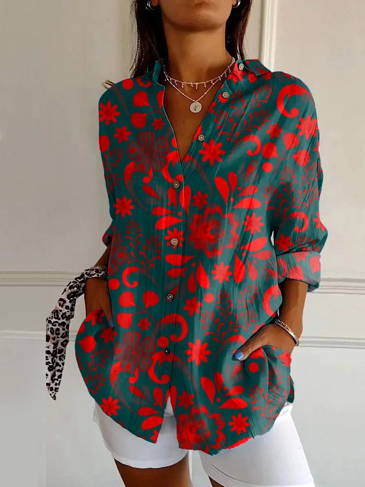 Vintage Floral Art Print Long Sleeve Shirt