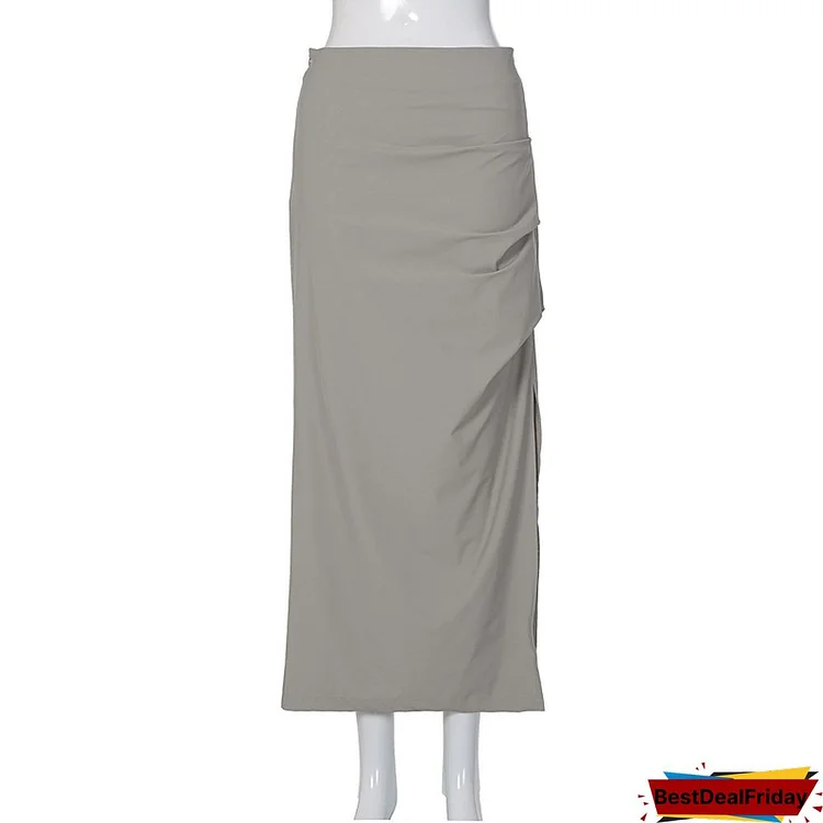 Summer Design Pleated Split Skirt High Waist Slim Mid-length Tooling Skirt Pleated Skirt
