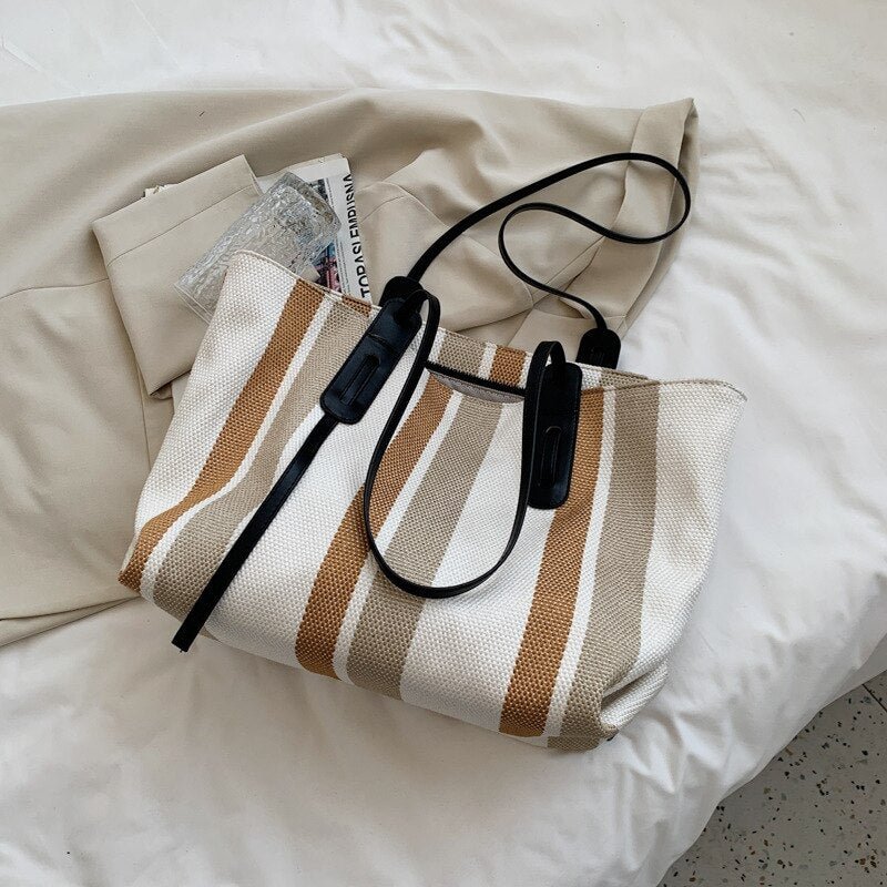 Luxury Stripe Designer women big totes High Capacity ladies Handbag 2022 Fashion Brand Designer Shopper bags Canvas Shoulder Bag