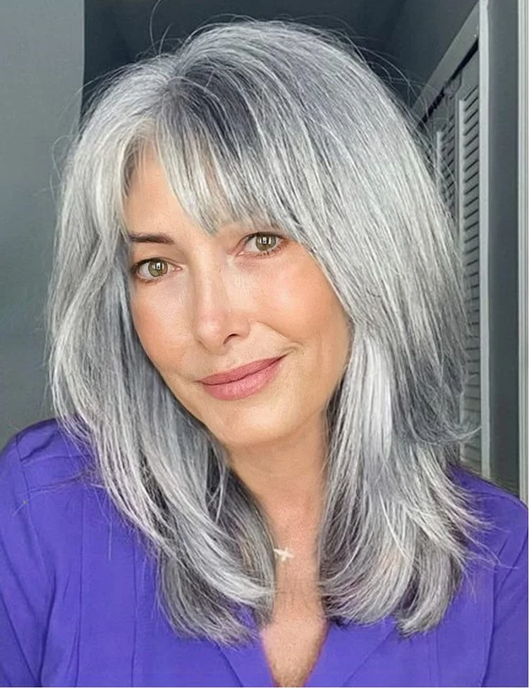 Medium Gray Layered Bob Wigs for White Women
