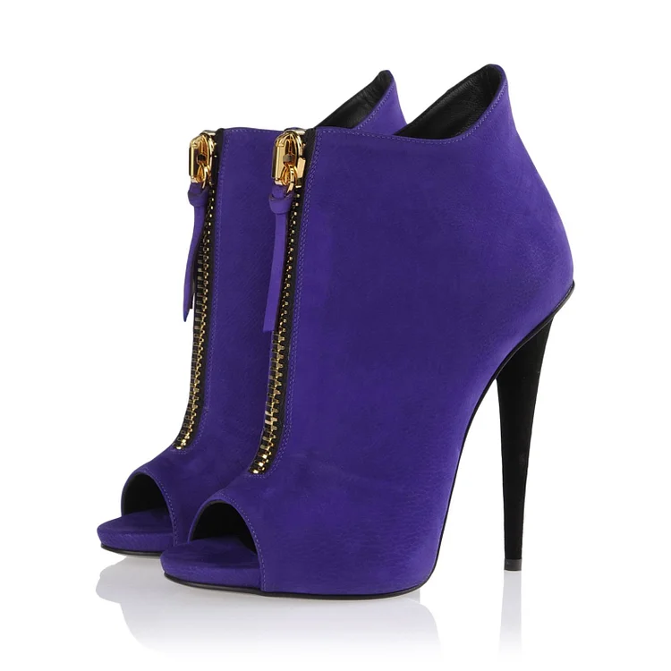 Women's Purple Toe Stiletto Heel Ankle Boots with Zipper |FSJ Shoes