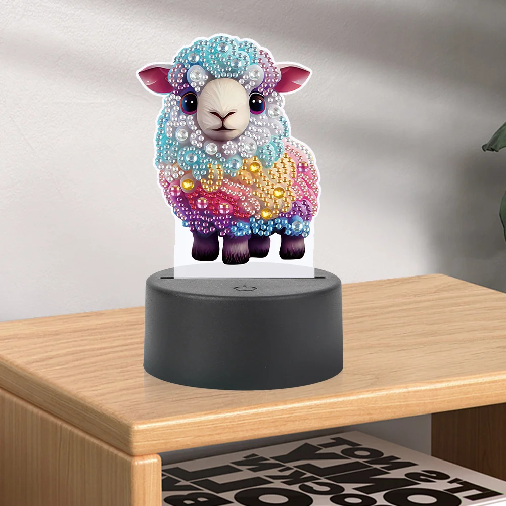 5D DIY Acrylic Sheep Double Sided Diamond Painting LED Night Light for Adults