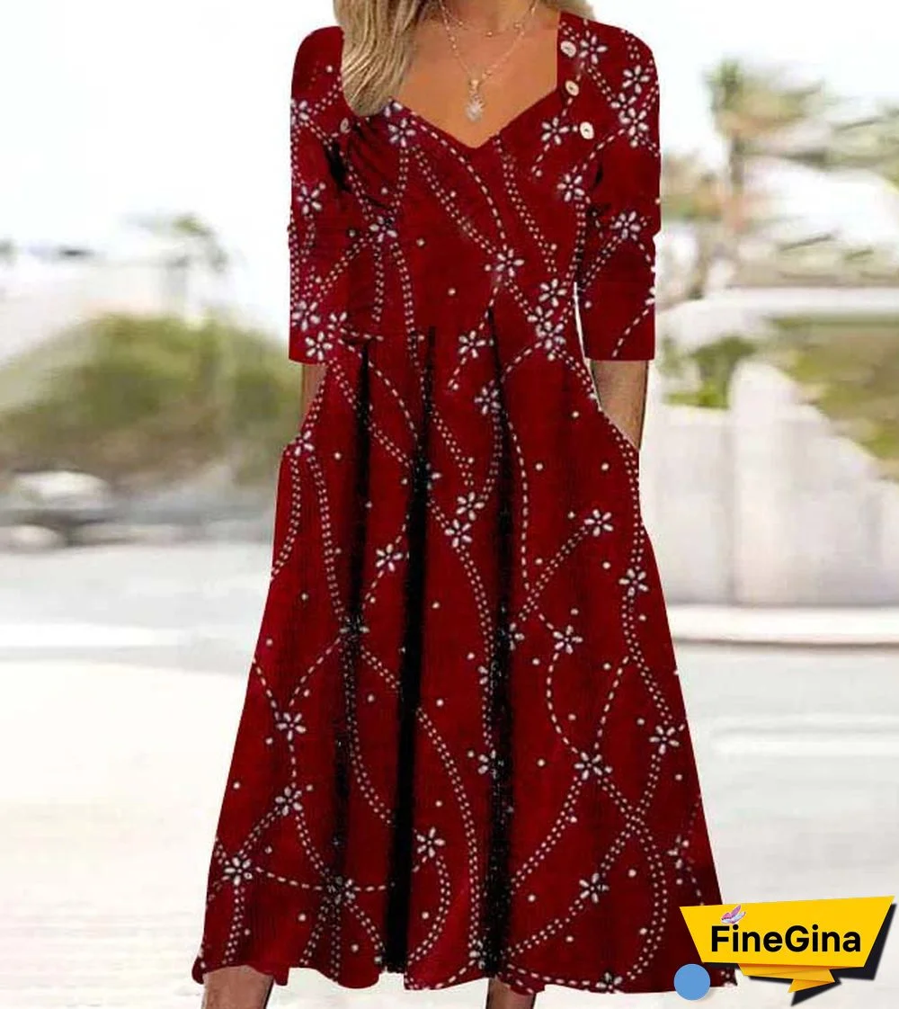 Burgundy Print Midi Dress