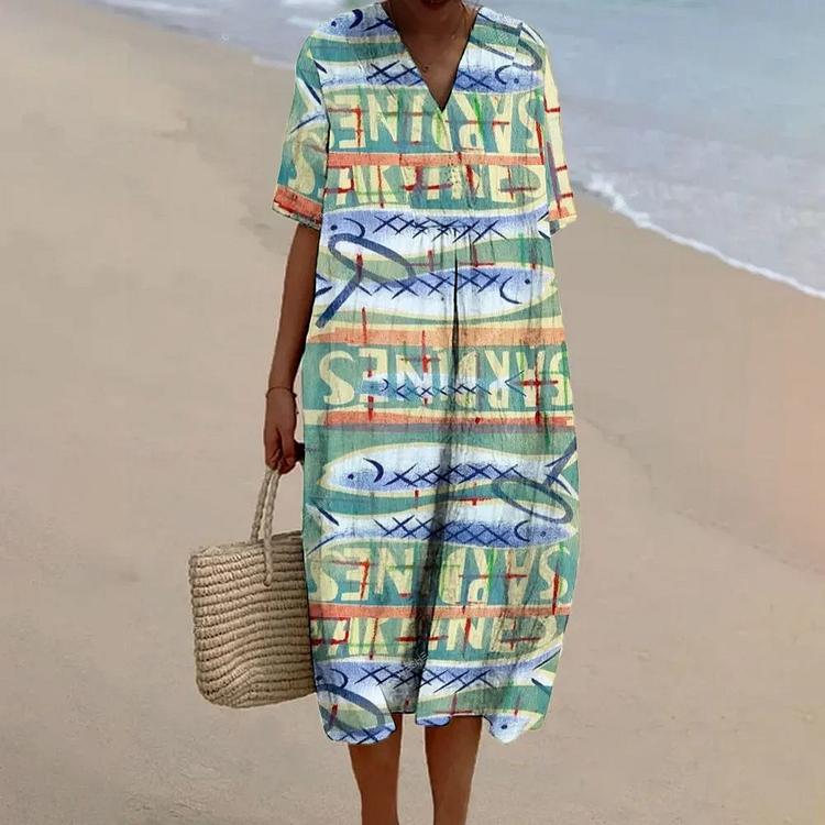 Women's Art Fish Pattern Art Print Flowy Dress