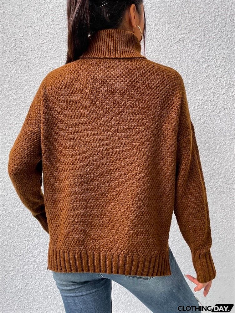 Stylish Long Sleeves Tasseled Split-Joint High-Neck Sweater Tops