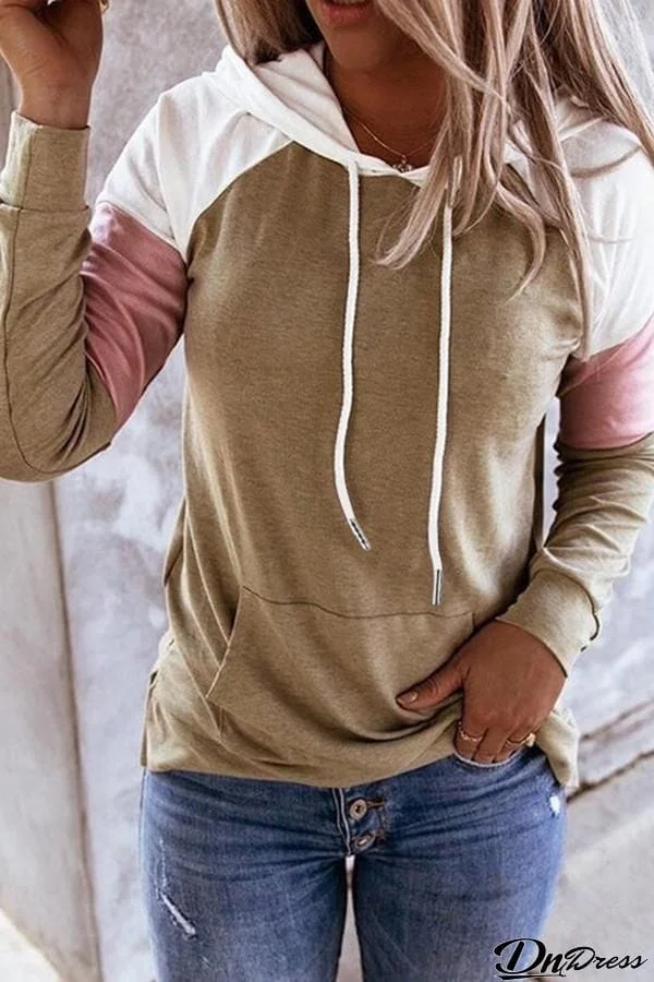 Color Block Long Sleeve Hooded Sweatshirt
