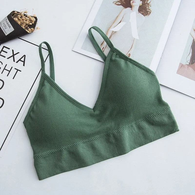 Cotton Bralette Sexy Backless Bra Girls Padded Crop Top Black White Unlined Underwear Wireless Bras For Women Female Lingerie