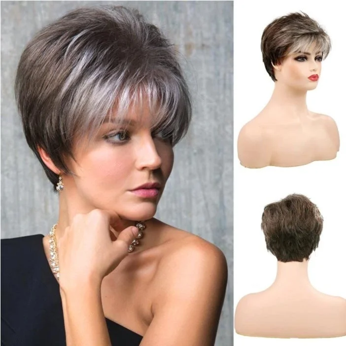 Fashion Wig Short Hair Ladies Brown Gradient Headgear | IFYHOME