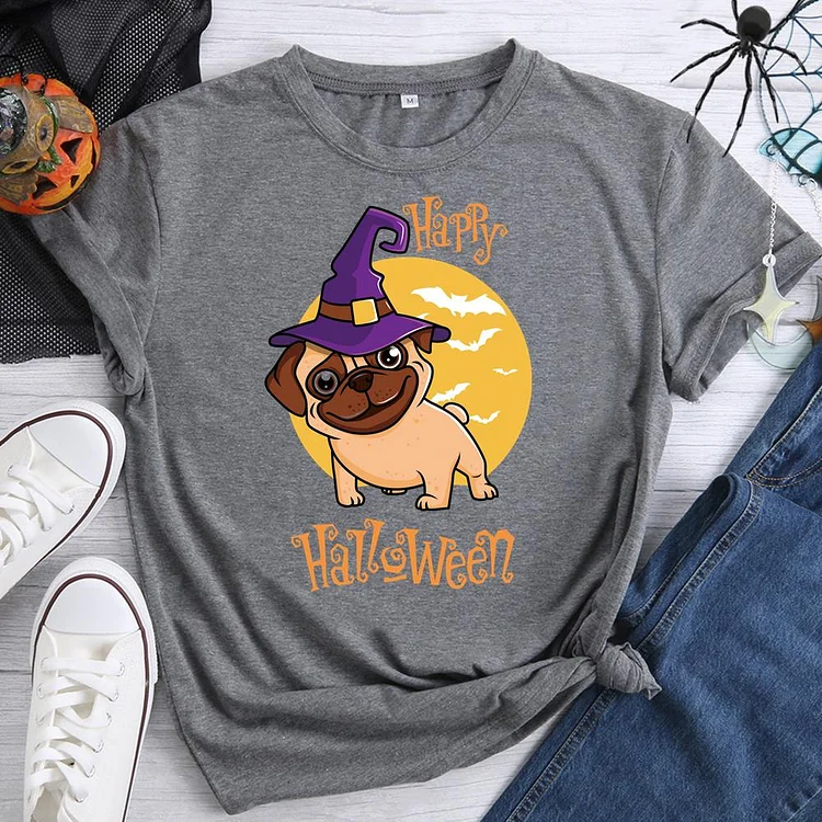 Halloween Dog Round Neck T-shirt-0018721