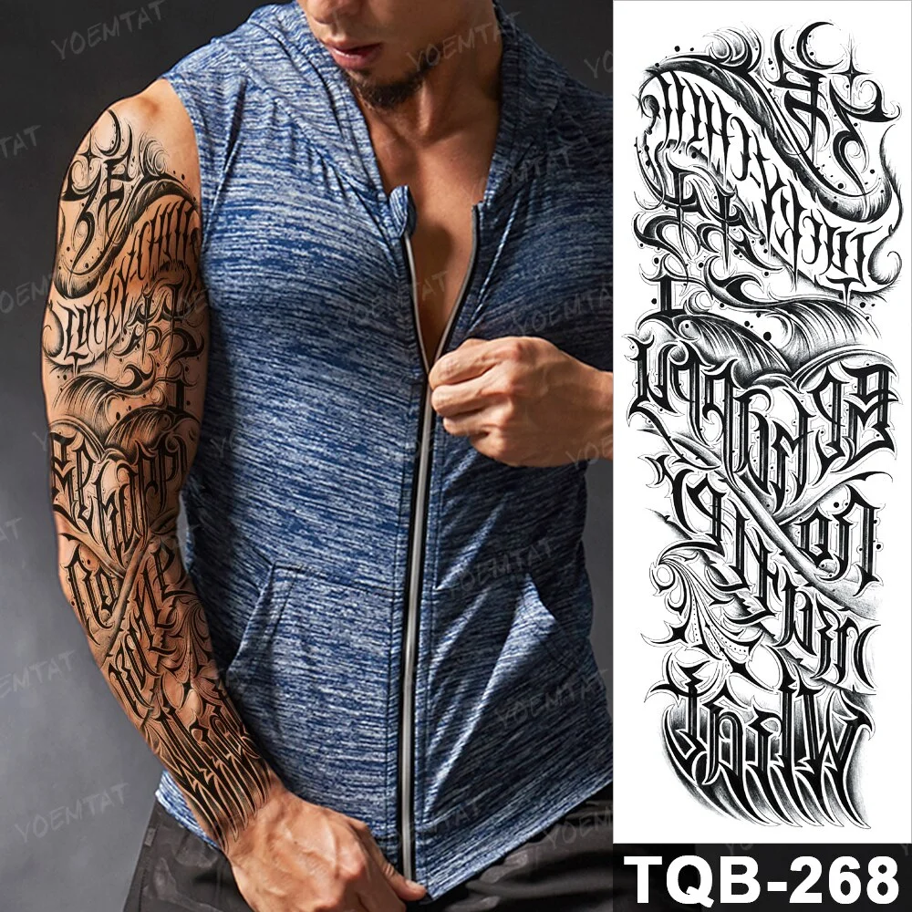 Sdrawing Arm Waterproof Traditional Temporary Tattoo Stickers Women Men Black Line Flowers Koi Crane Thigh Body Art Fake Tattoos