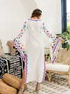 Pink Blue Fairy Sleeves Embroidered Maxi Dress