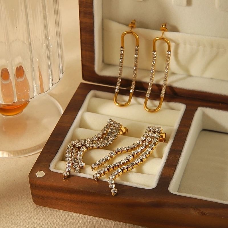 1 Pair Elegant Geometric Solid Color Inlay 304 Stainless Steel Zircon 18K Gold Plated Drop Earrings