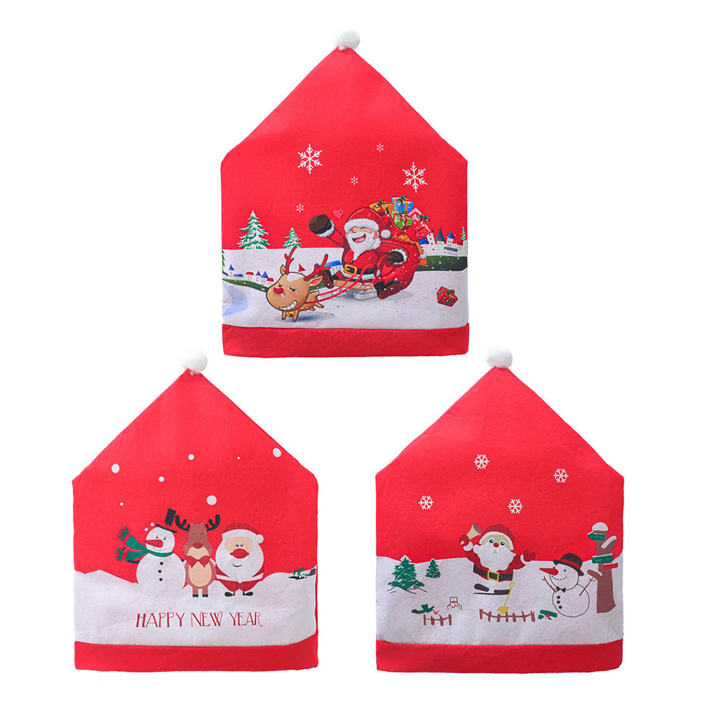 

Non-woven Christmas Chair Cover Cartoon Santa Claus Snowman Stool Big Hat, 501 Original