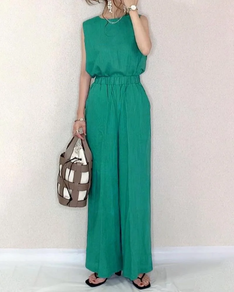 Two-Piece Set of Sleeveless Tank Top & Wide Leg Pants