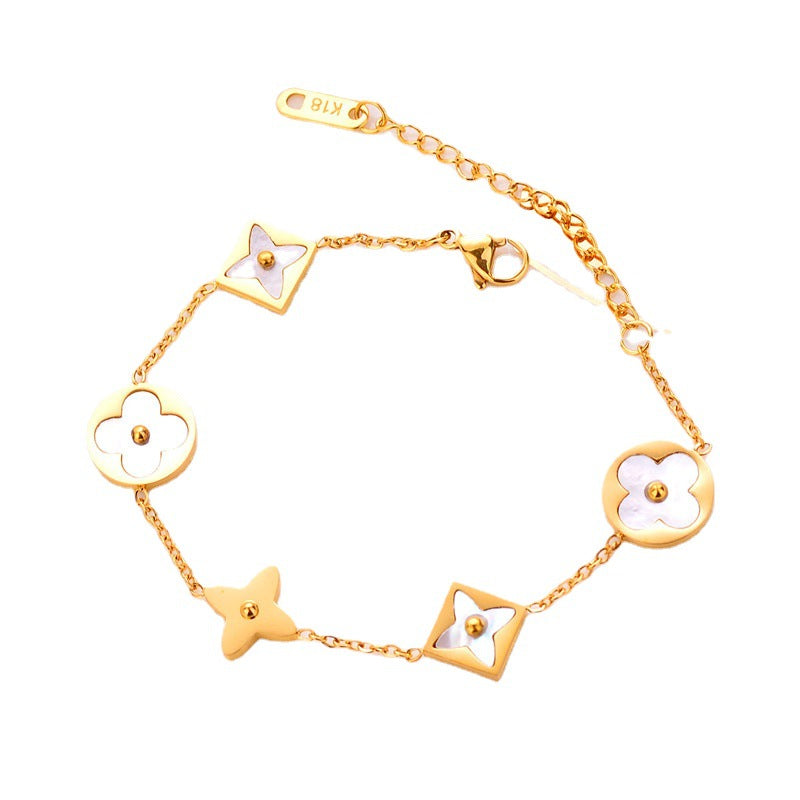 Women Round Letter Text Number Titanium Steel 18K Gold Plated Bracelets