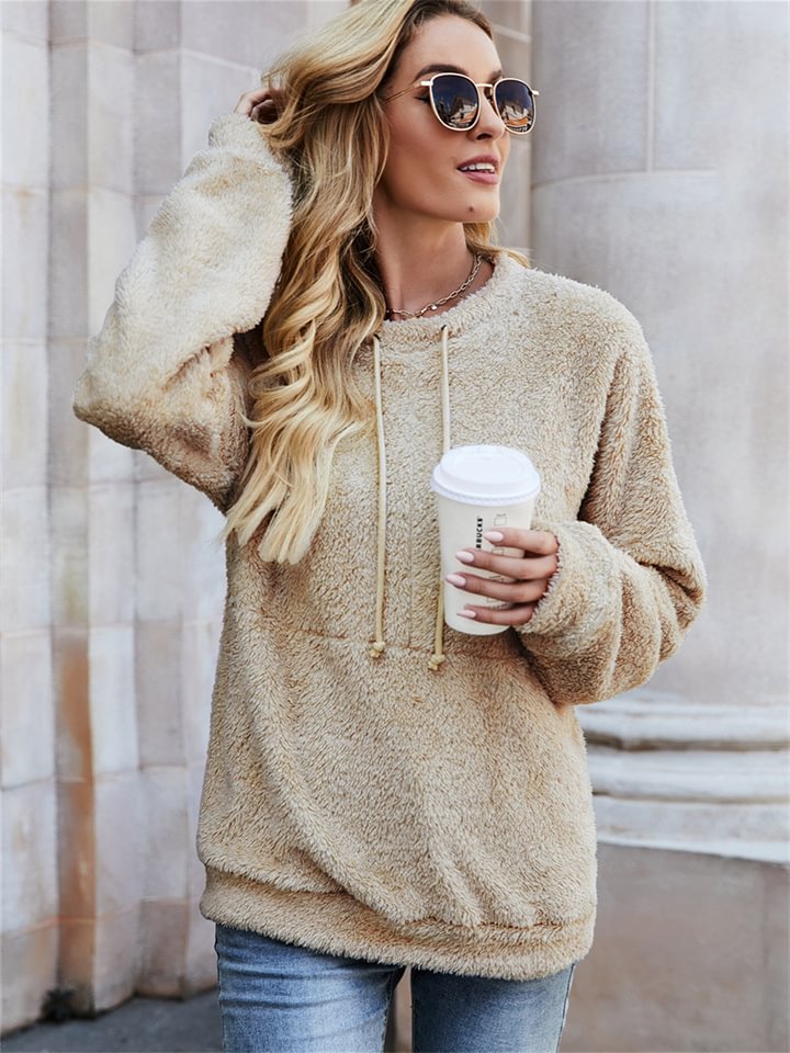 Fashion Autumn and Winter Thickened Double-sided Plush Round Neck Sweater Loose Long-sleeved Pullover Head Warm Outer Wear Tops -vasmok