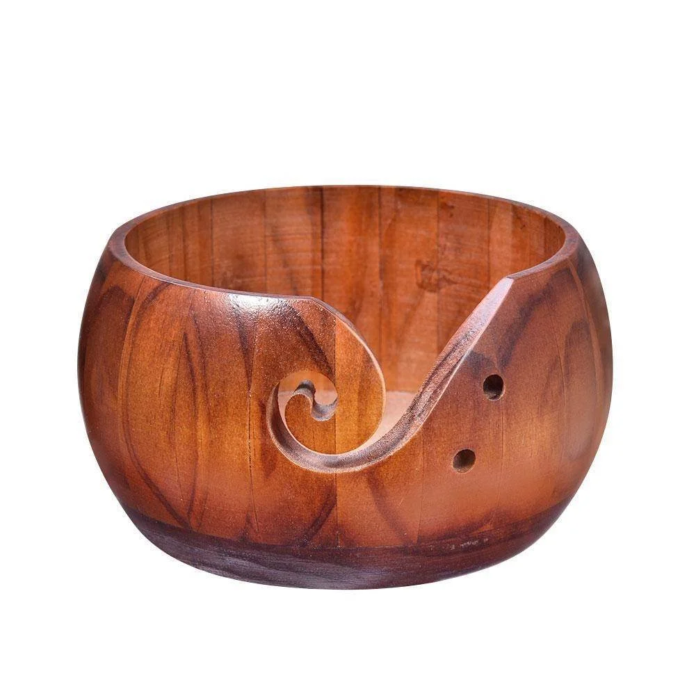 Handmade Wooden Yarn Bowl Wool Storage Bowl with Holes