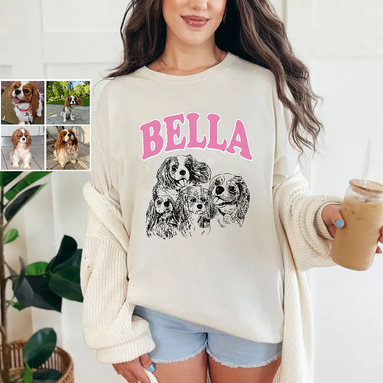 Custom Detailed Pet Portrait And Name Printed T-shirt Hoodie Sweatshirt