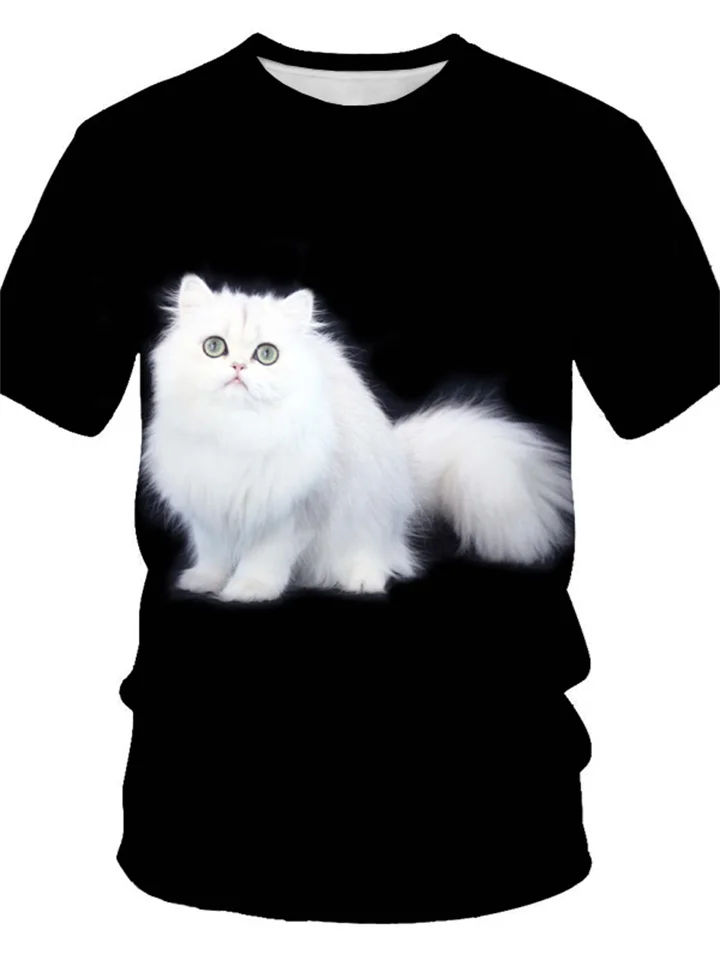 Black Short-sleeved Printed Tops Cat Pattern Men's Summer T-shirt-Cosfine