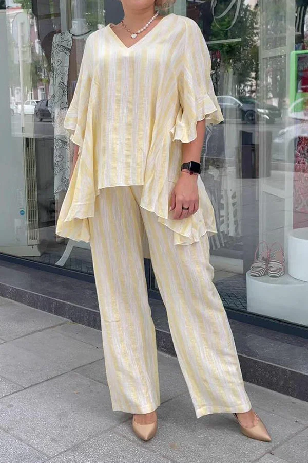 Casual Striped Two Piece Suit