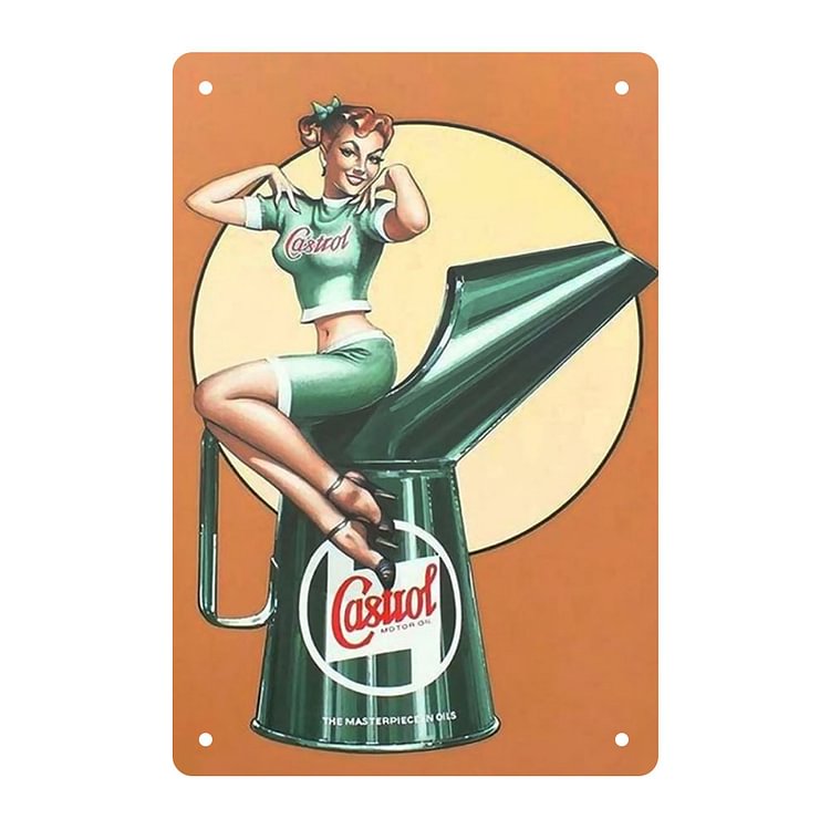Pin Up Girl Sexy Girl Castrol Poster - Vintage Tin Sign - 4 Sizes