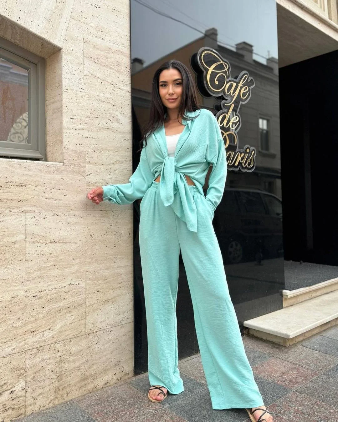 Churchf Churchf New Autumn Solid Color Lapel Long Sleeve Shirt Jacket Casual Pants Set