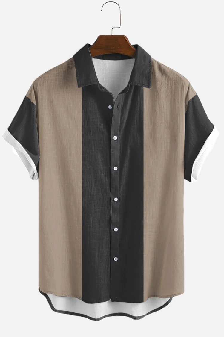 Khaki And Black Short Sleeve Shirt